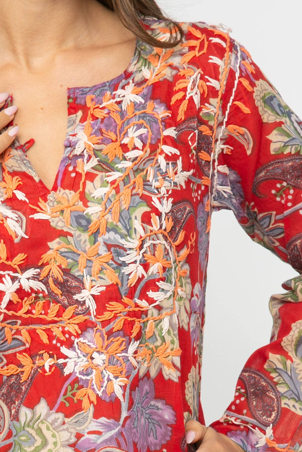 Tunic: Carlyle Red Printed Embroidered