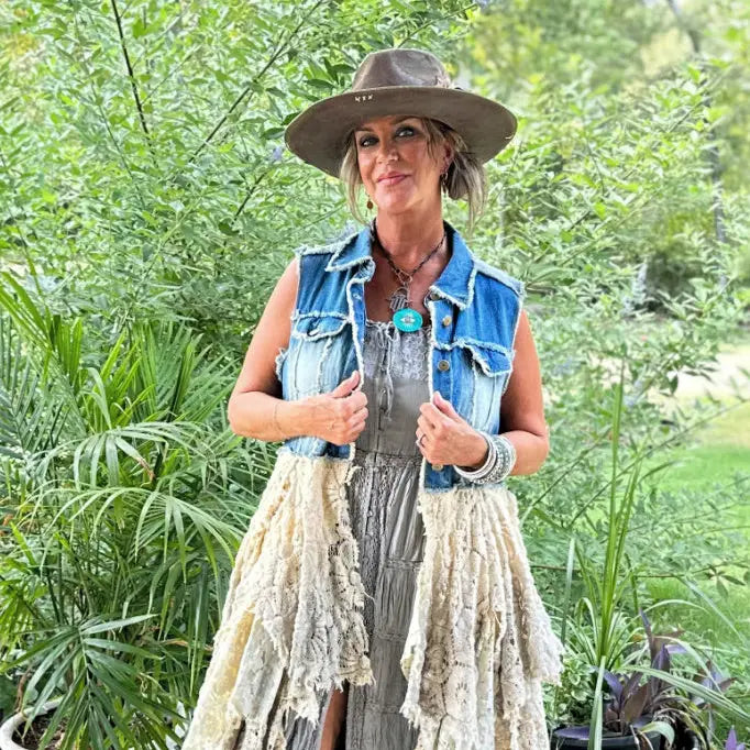 Vest: Denim with Lace and Crochet