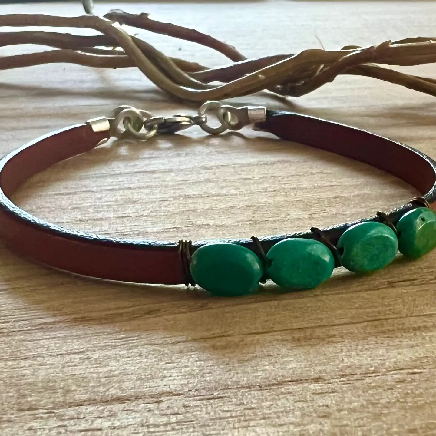 Bracelet: Turquoise Gemstone Boho Leather Bracelet