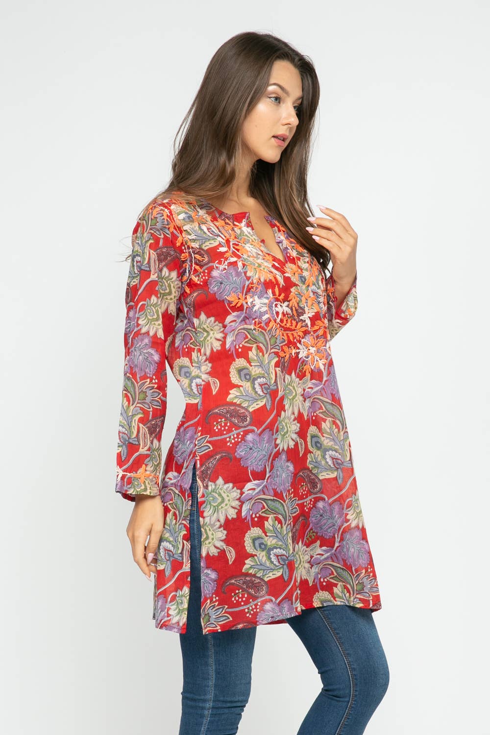 Tunic: Carlyle Red Printed Embroidered