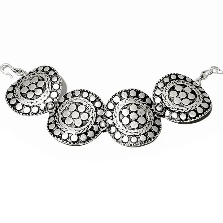 Bracelet: Pewter Boho Floral Disc