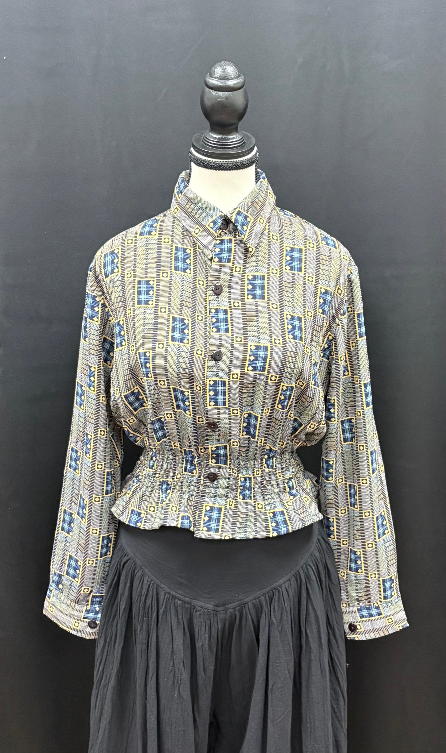 Blouse: Upcycled Long Sleeve Cinched Button Up Shirts