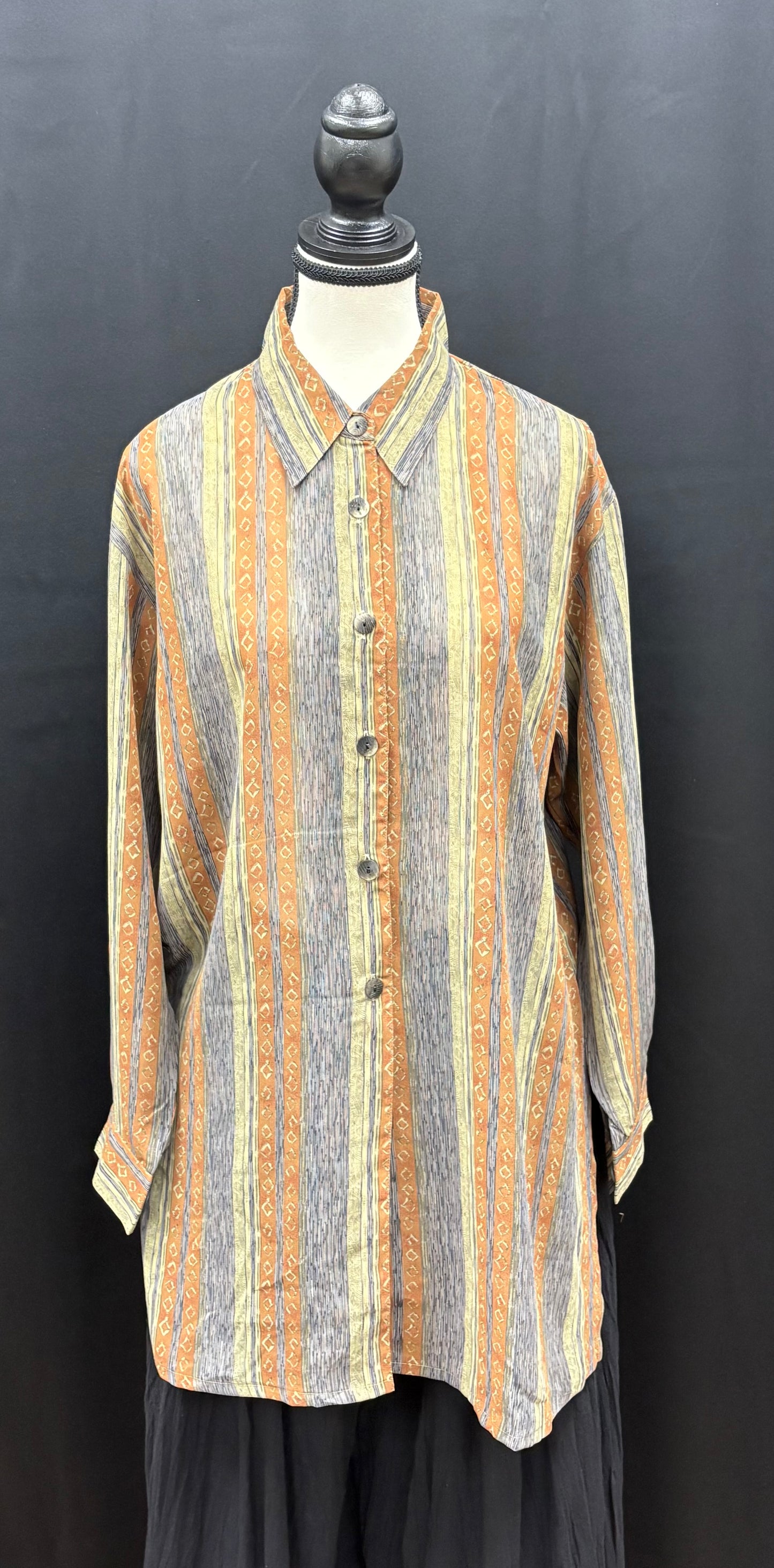 Blouse: Upcycled Vintage Long Sleeve Button Up Shirts (Various Designs)