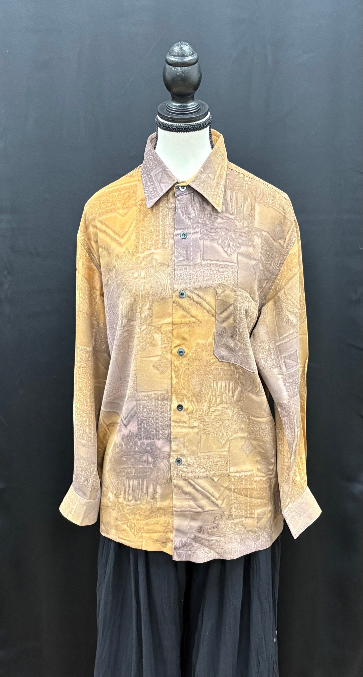 Blouse: Upcycled Vintage Long Sleeve Button Up Shirts (Various Designs)