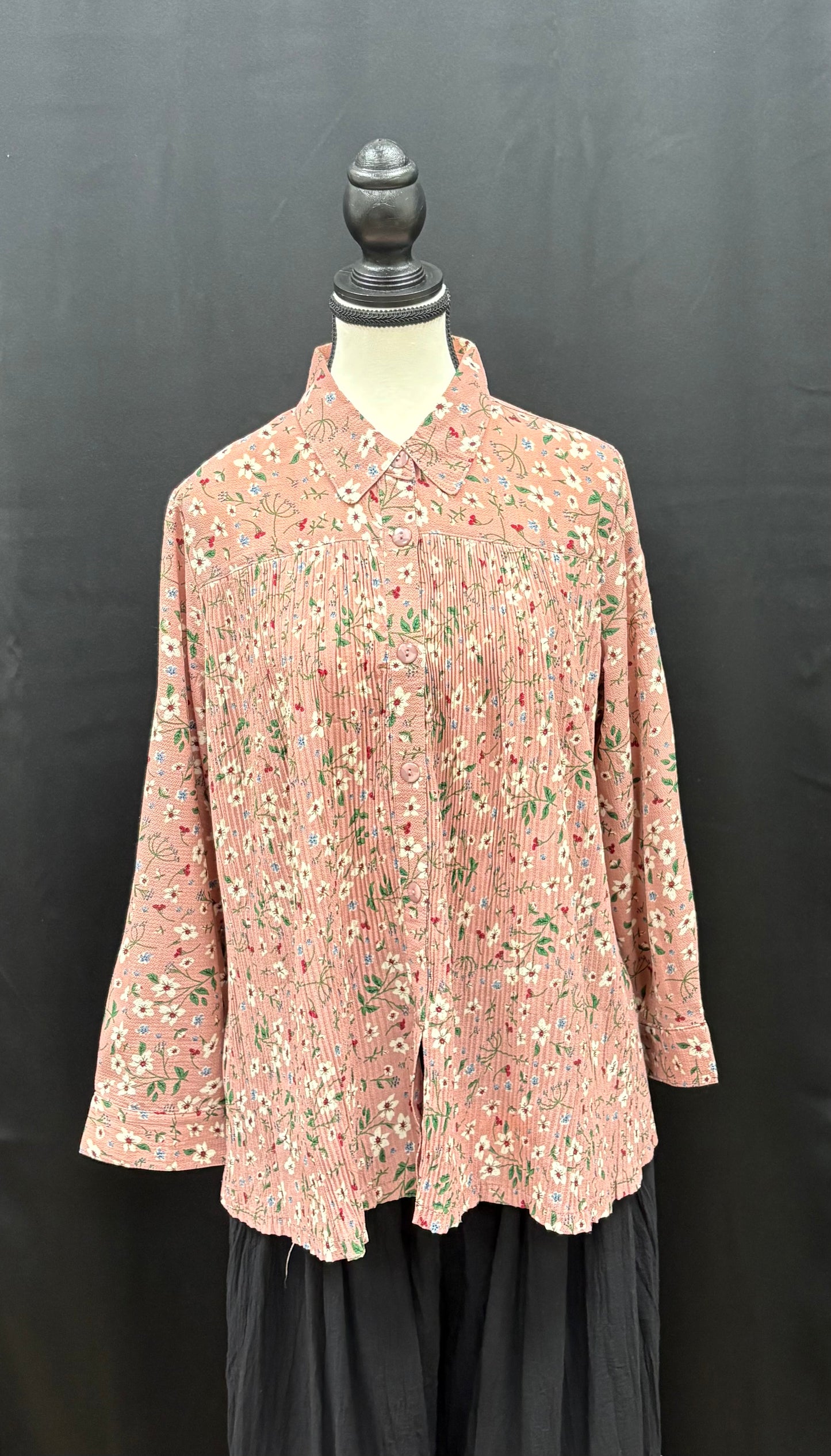 Blouse: Upcycled Vintage Long Sleeve Button Up Shirts (Various Designs)