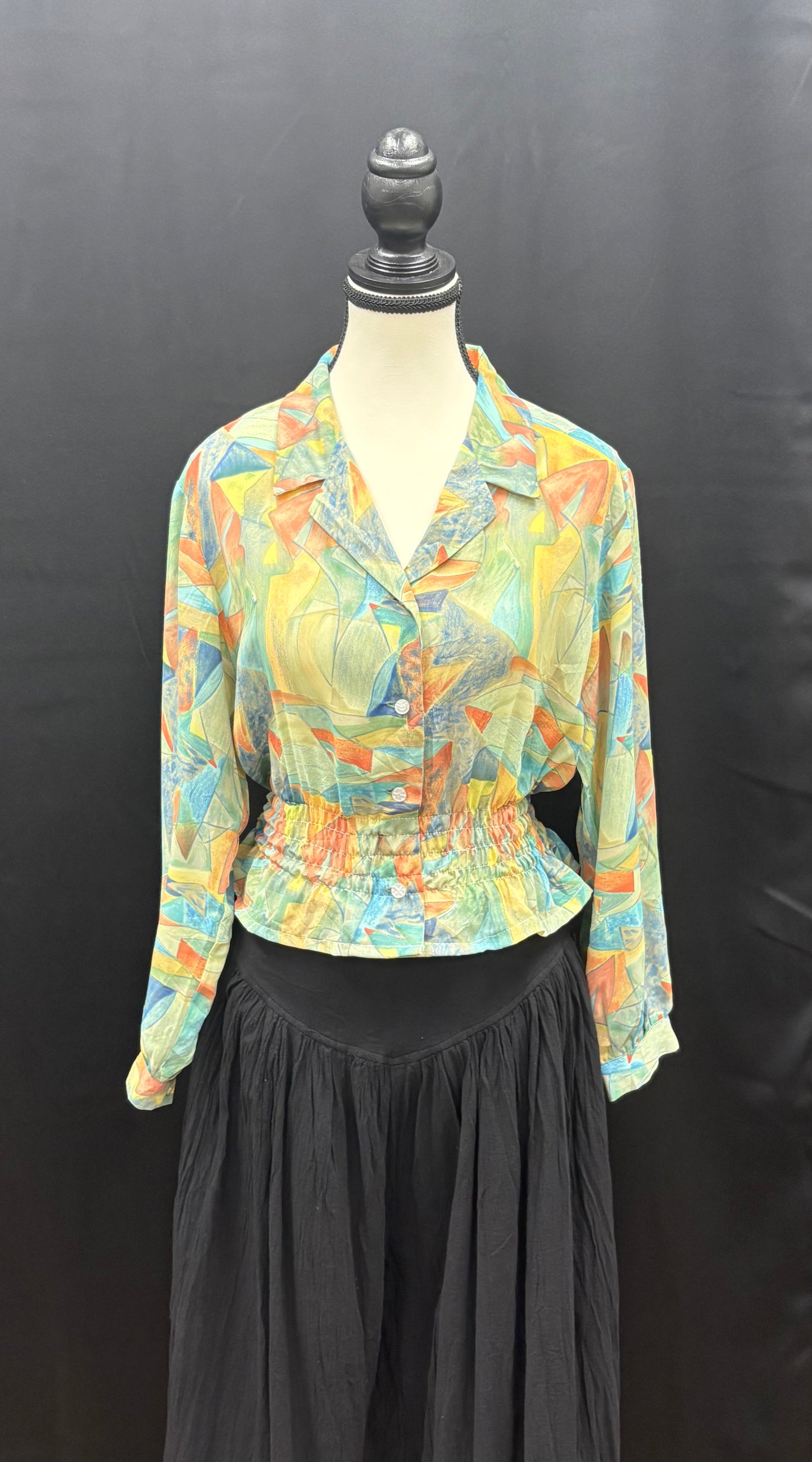 Blouse: Upcycled Long Sleeve Cinched Button Up Shirts