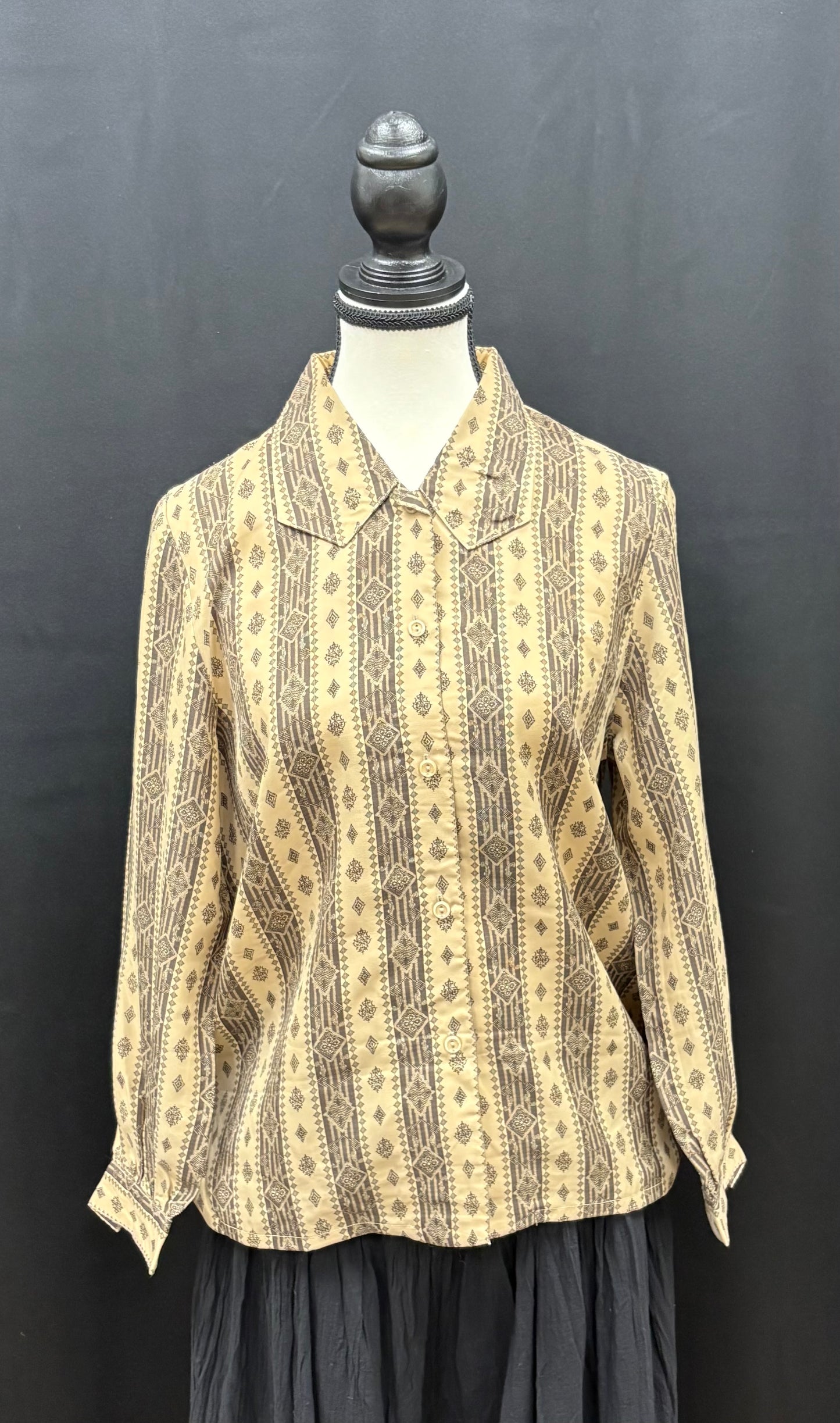 Blouse: Upcycled Vintage Long Sleeve Button Up Shirts (Various Designs)