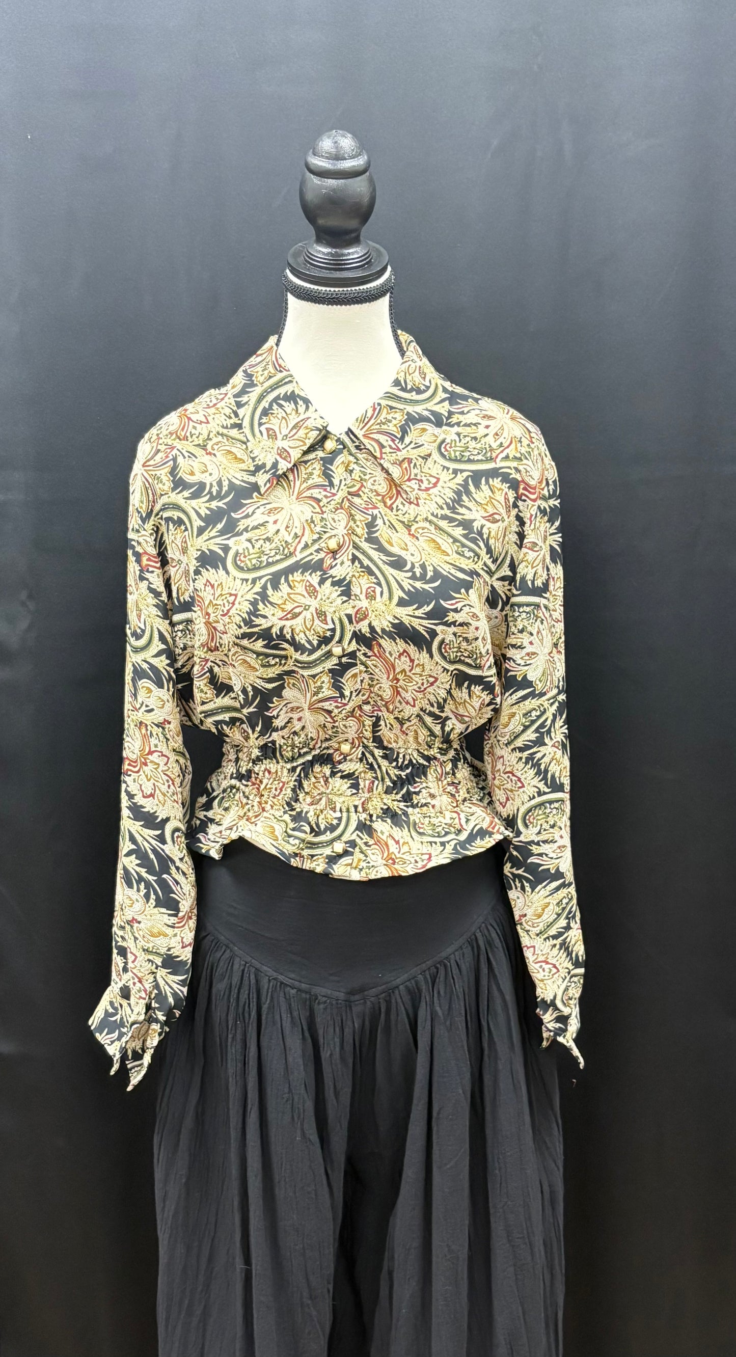 Blouse: Upcycled Long Sleeve Cinched Button Up Shirts