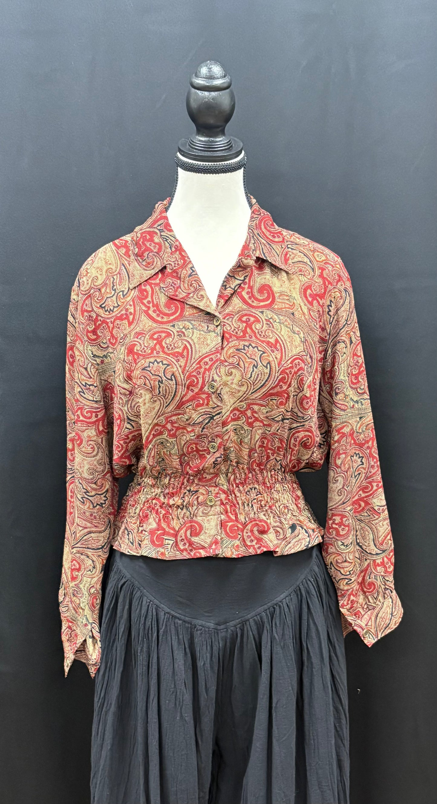Blouse: Upcycled Long Sleeve Cinched Button Up Shirts