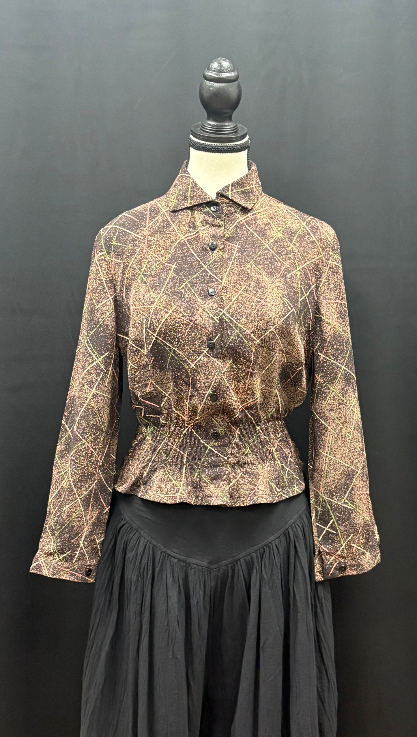 Blouse: Upcycled Long Sleeve Cinched Button Up Shirts