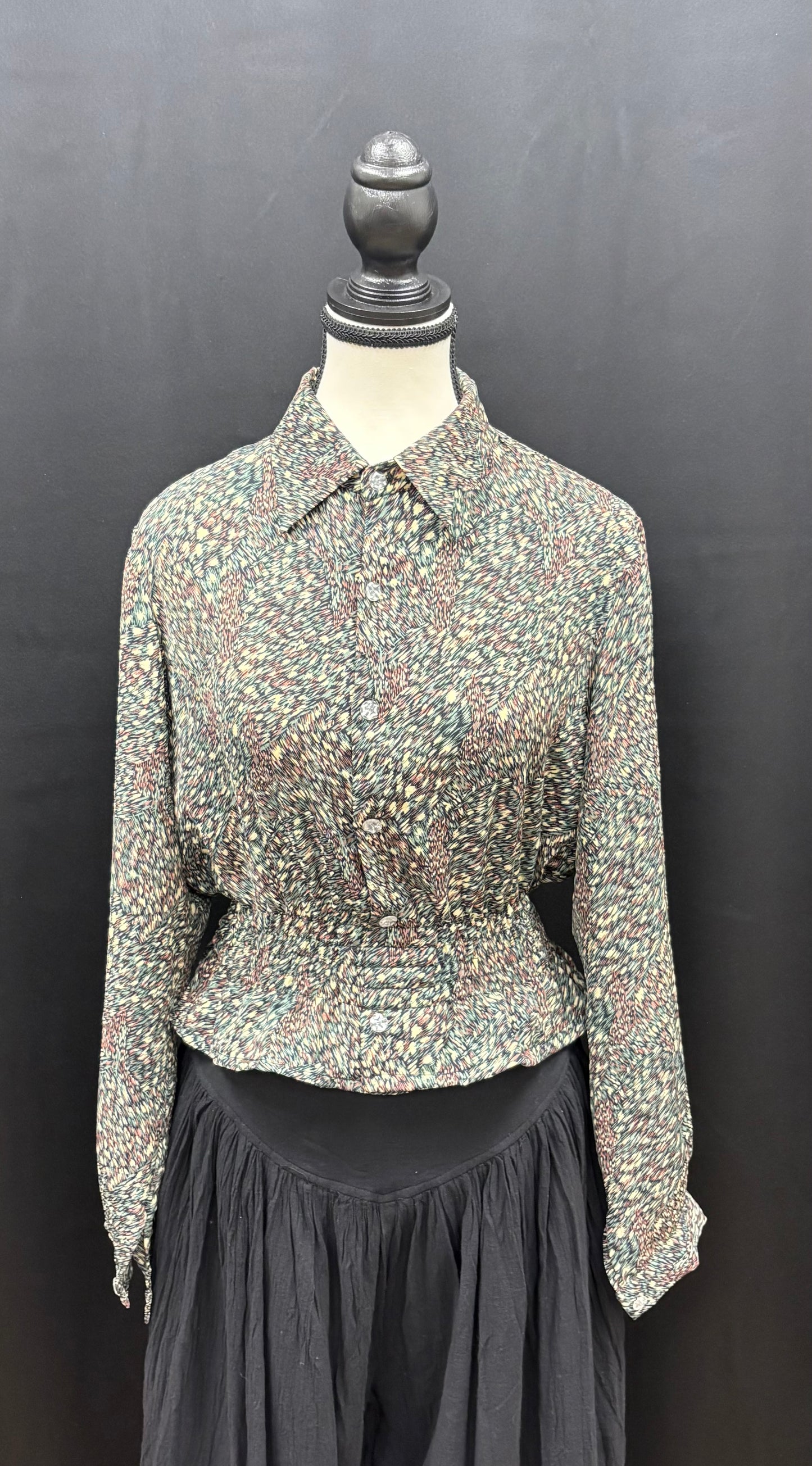 Blouse: Upcycled Long Sleeve Cinched Button Up Shirts