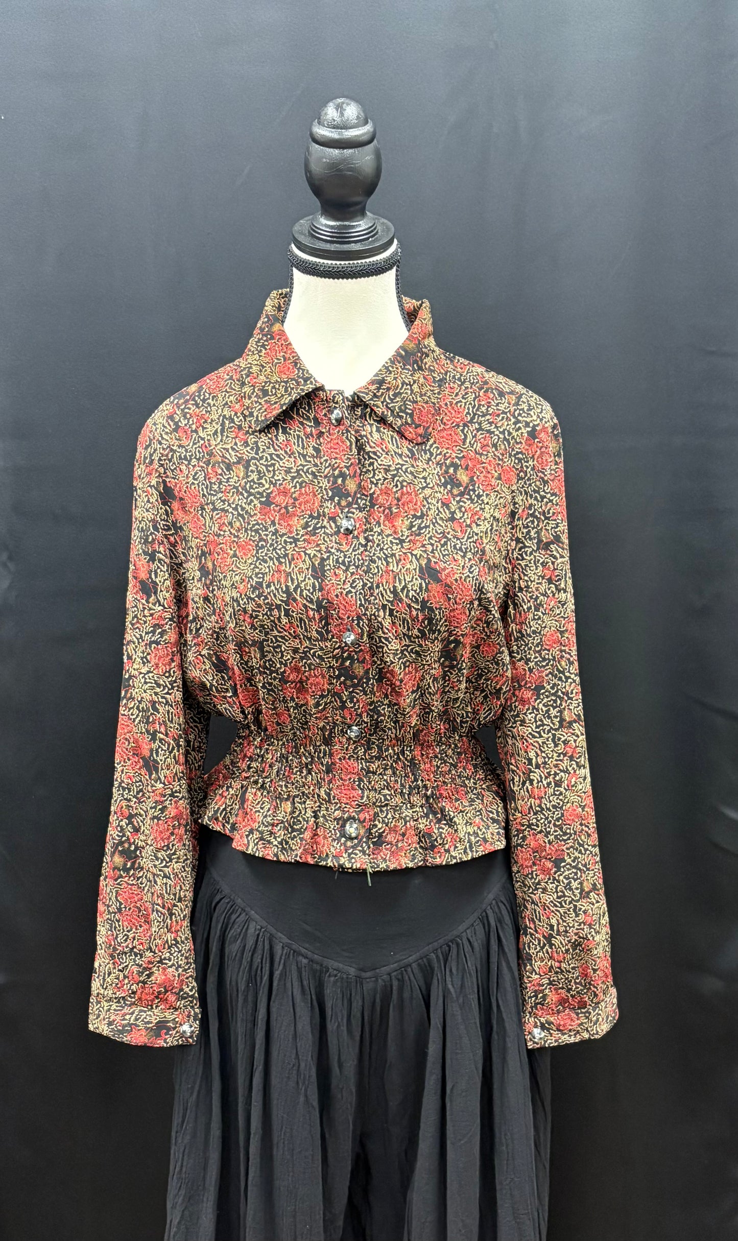 Blouse: Upcycled Long Sleeve Cinched Button Up Shirts