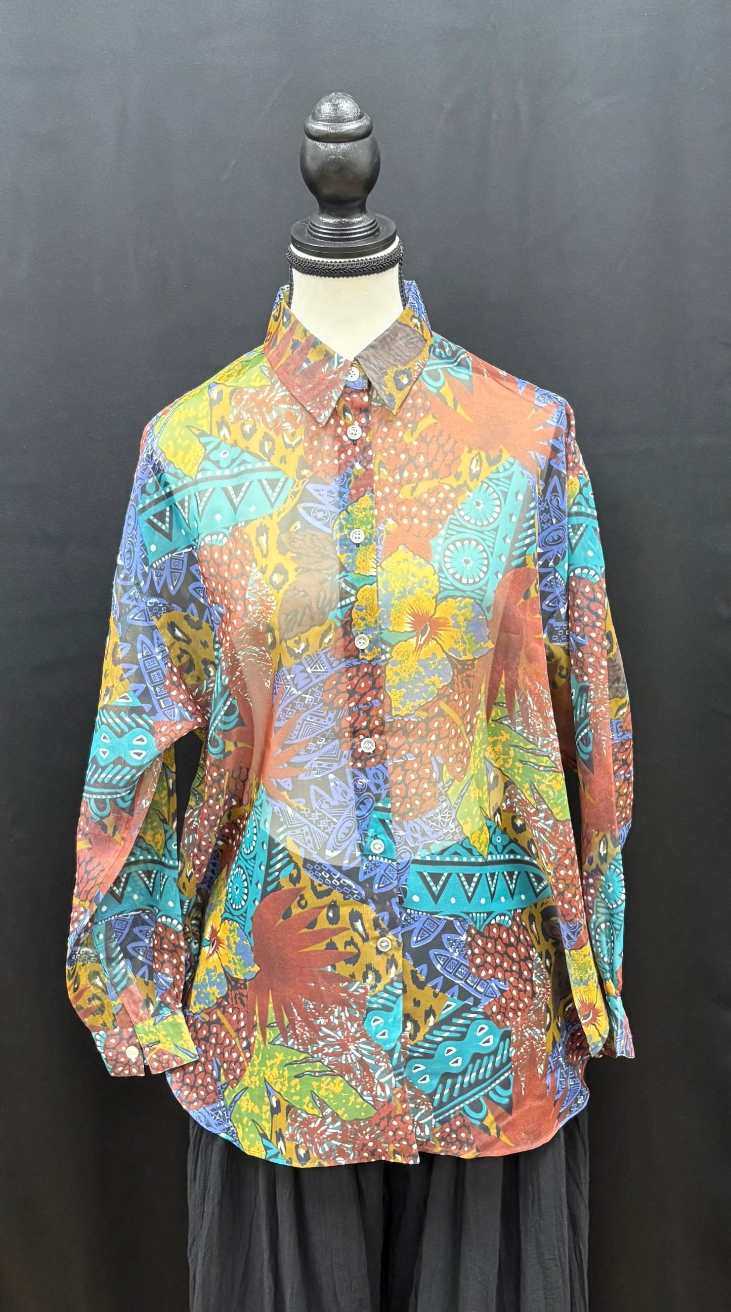Blouse: Upcycled Vintage Long Sleeve Button Up Shirts (Various Designs)