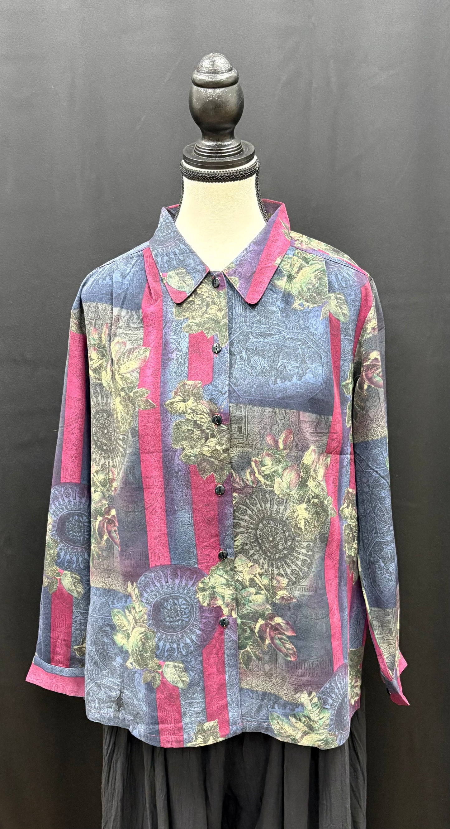 Blouse: Upcycled Vintage Long Sleeve Button Up Shirts (Various Designs)
