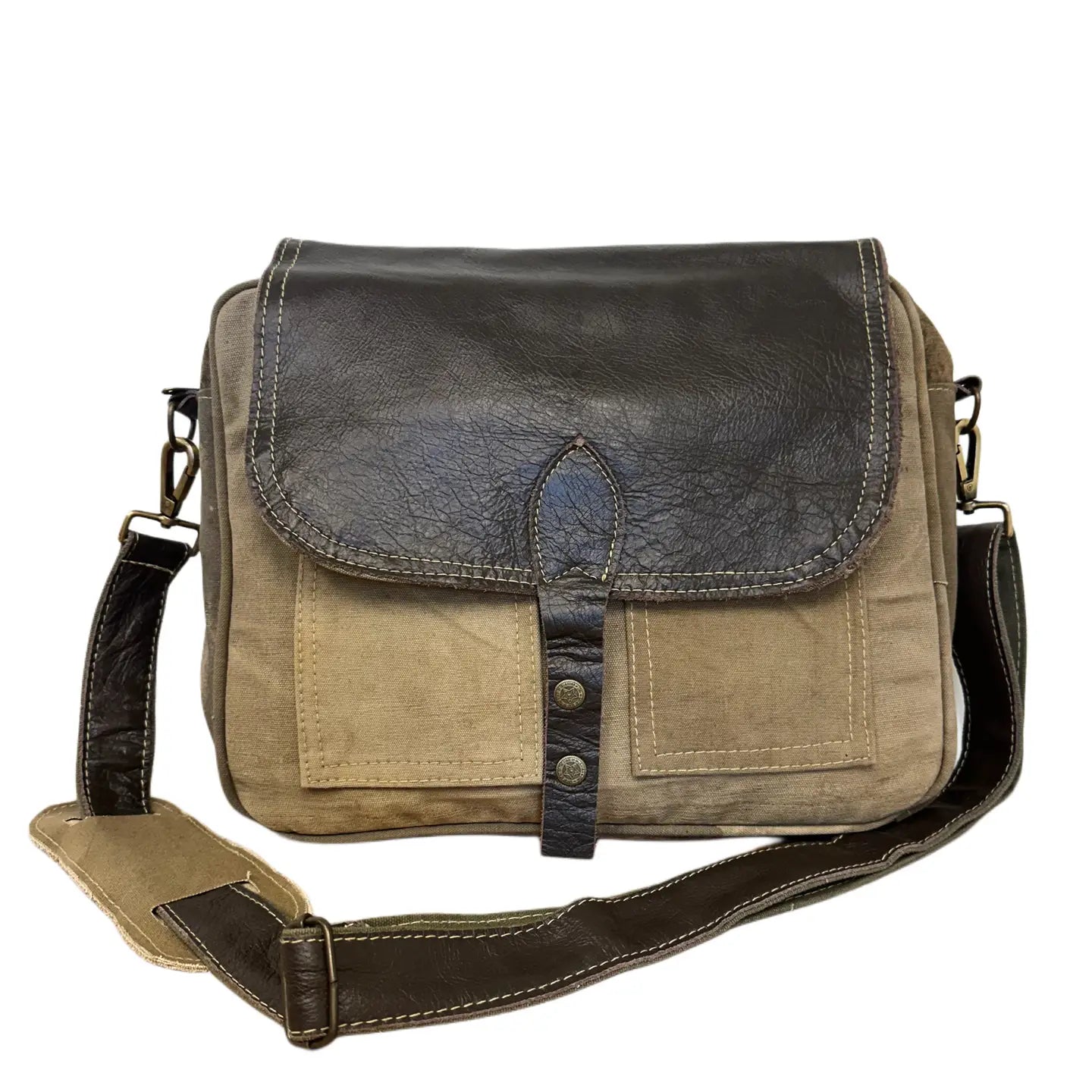Messenger Bag: Recycled Military Tent/Leather