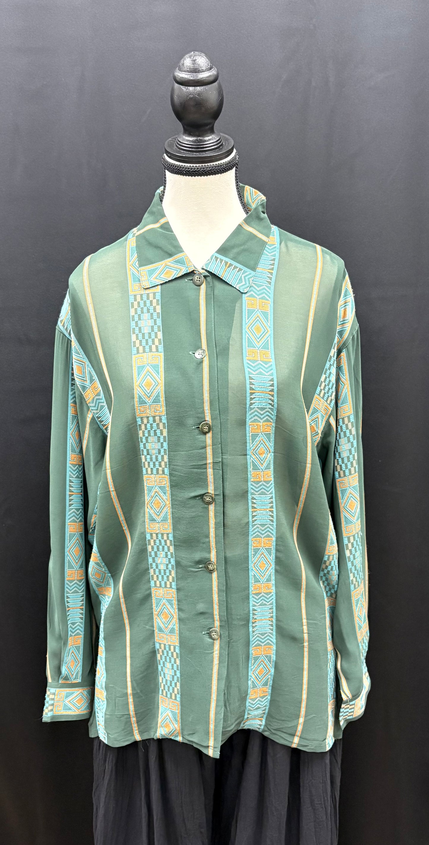 Blouse: Upcycled Vintage Long Sleeve Button Up Shirts (Various Designs)