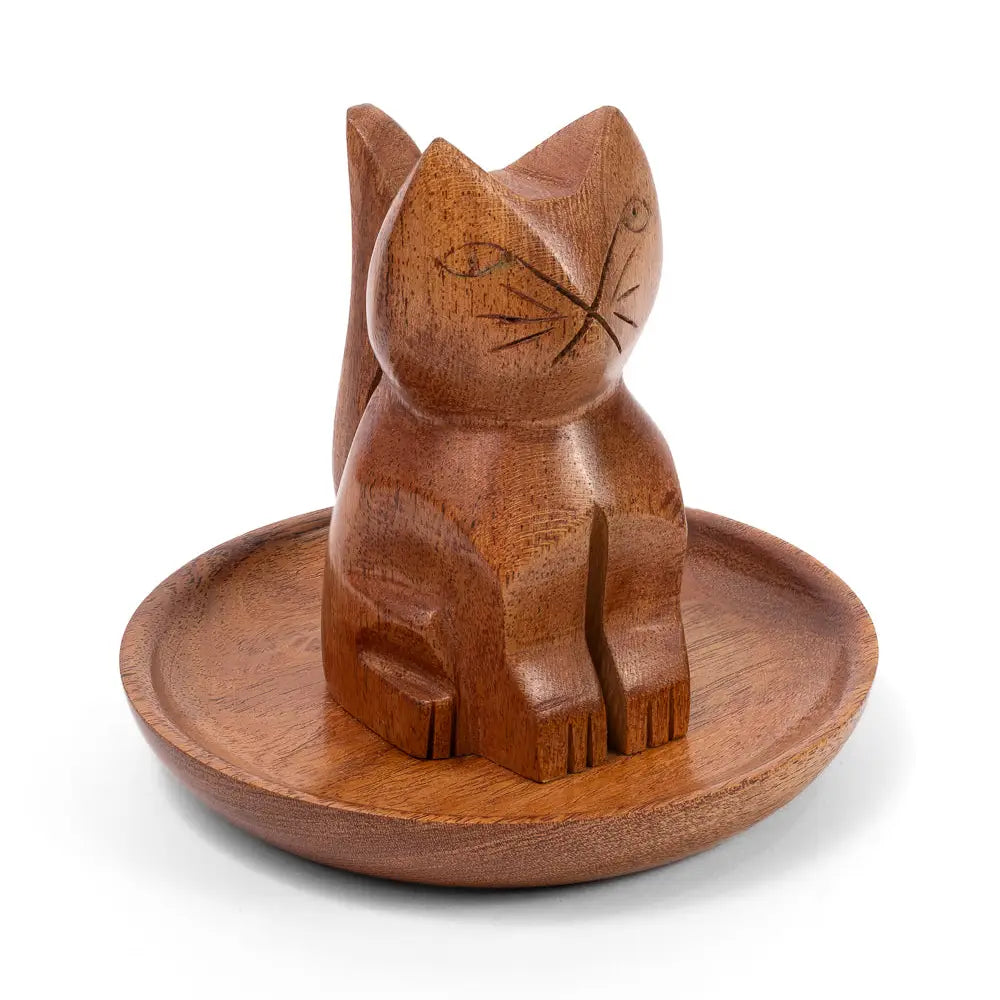 Ring Holder: Wooden Cat with Dish
