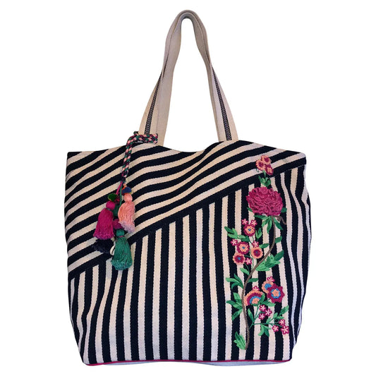Tote Bag: Stripes with Flower