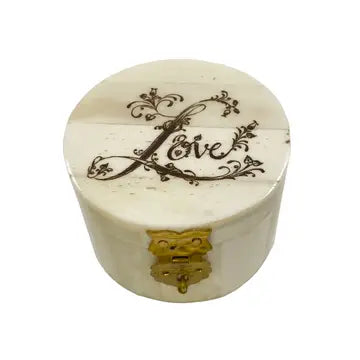 Box: Round Bone Ring Box Engraved w/ "Love"