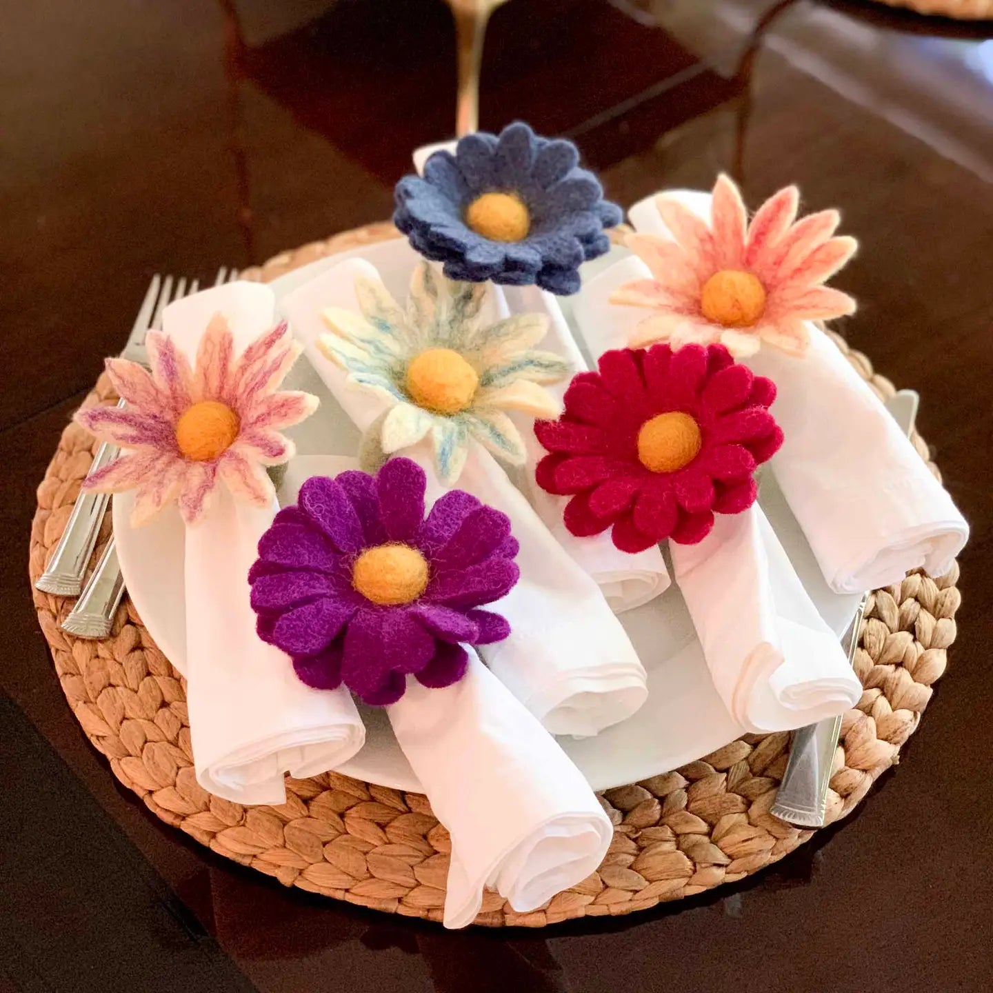 Napkin Rings: Felted Daisies (Set of 6)