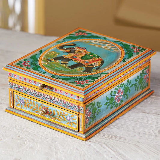 Jewelry Box: Hand Painted Wooden Elephant