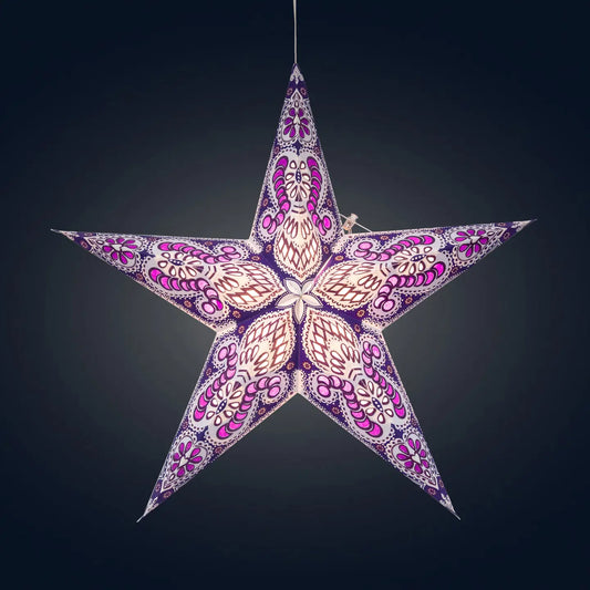 Lantern: Phoenix ~ 5 Pointer, 24", Violet Paper Star Lantern Light