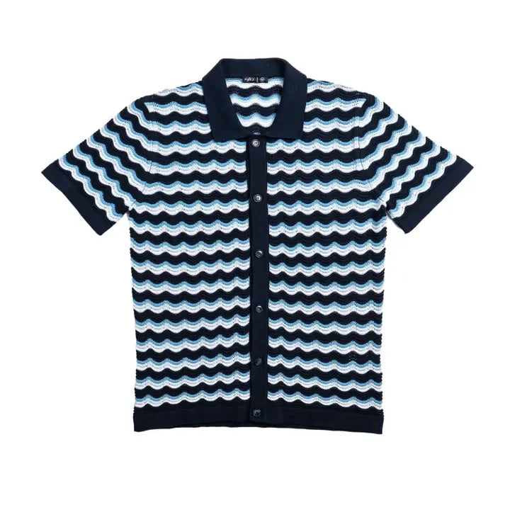 Button-Up Shirt: Ripple Crochet (Navy)