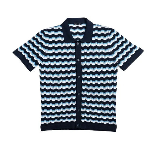 Button-Up Shirt: Ripple Crochet (Navy)
