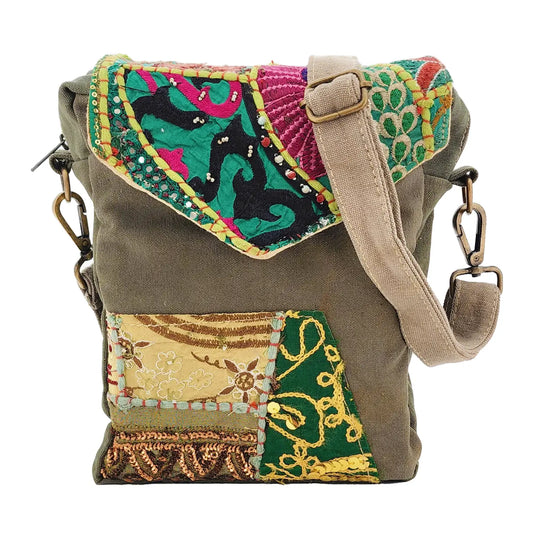 Recycled Military Tent W/Vintage Fabric Crossbody
