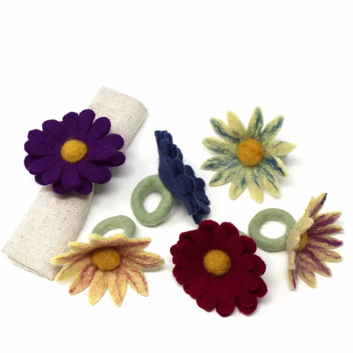 Napkin Rings: Felted Daisies (Set of 6)