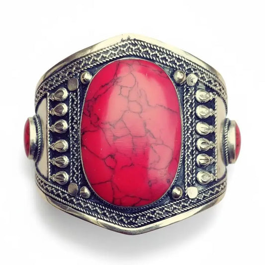 Bracelet: Afghan Coral Cuff with Red Carnelian
