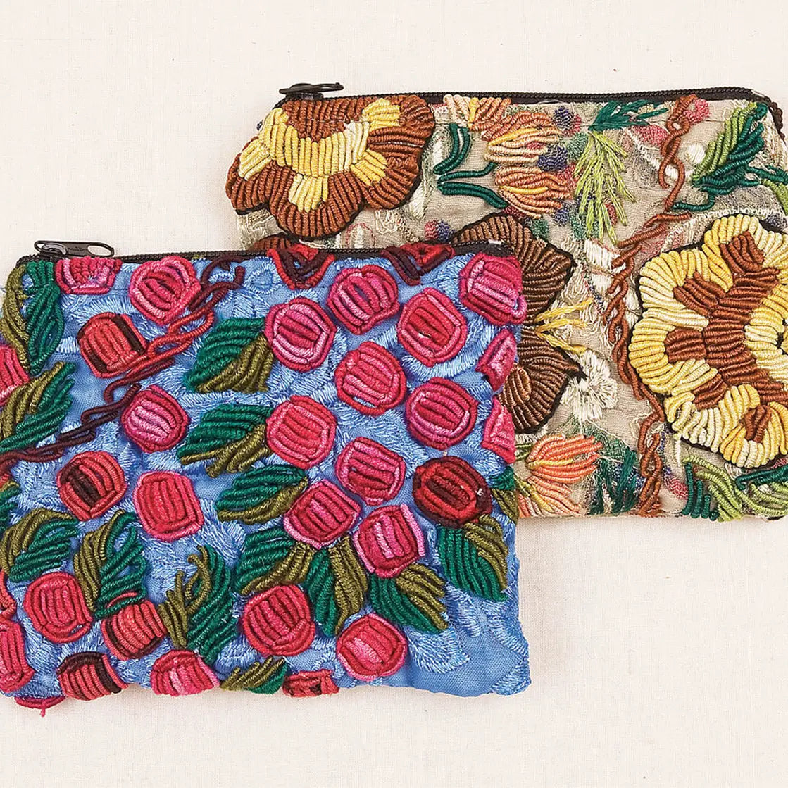 Coin Purse: Embroidered Floral (Various Colors)