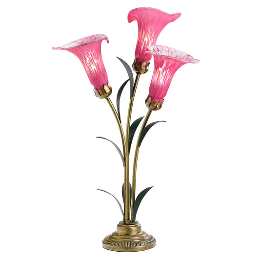 Lamp: 23.5"H Fushcia 3 Shade Handblown Glass Calla Lily Table Lamp