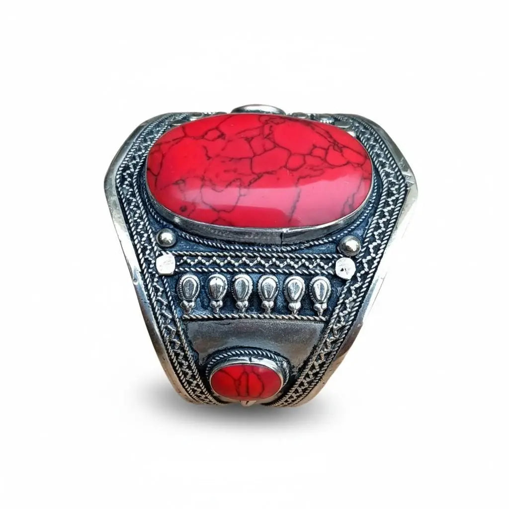 Bracelet: Afghan Coral Cuff with Red Carnelian