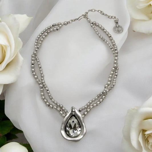 Necklace: Pewter Necklace w/Crystal