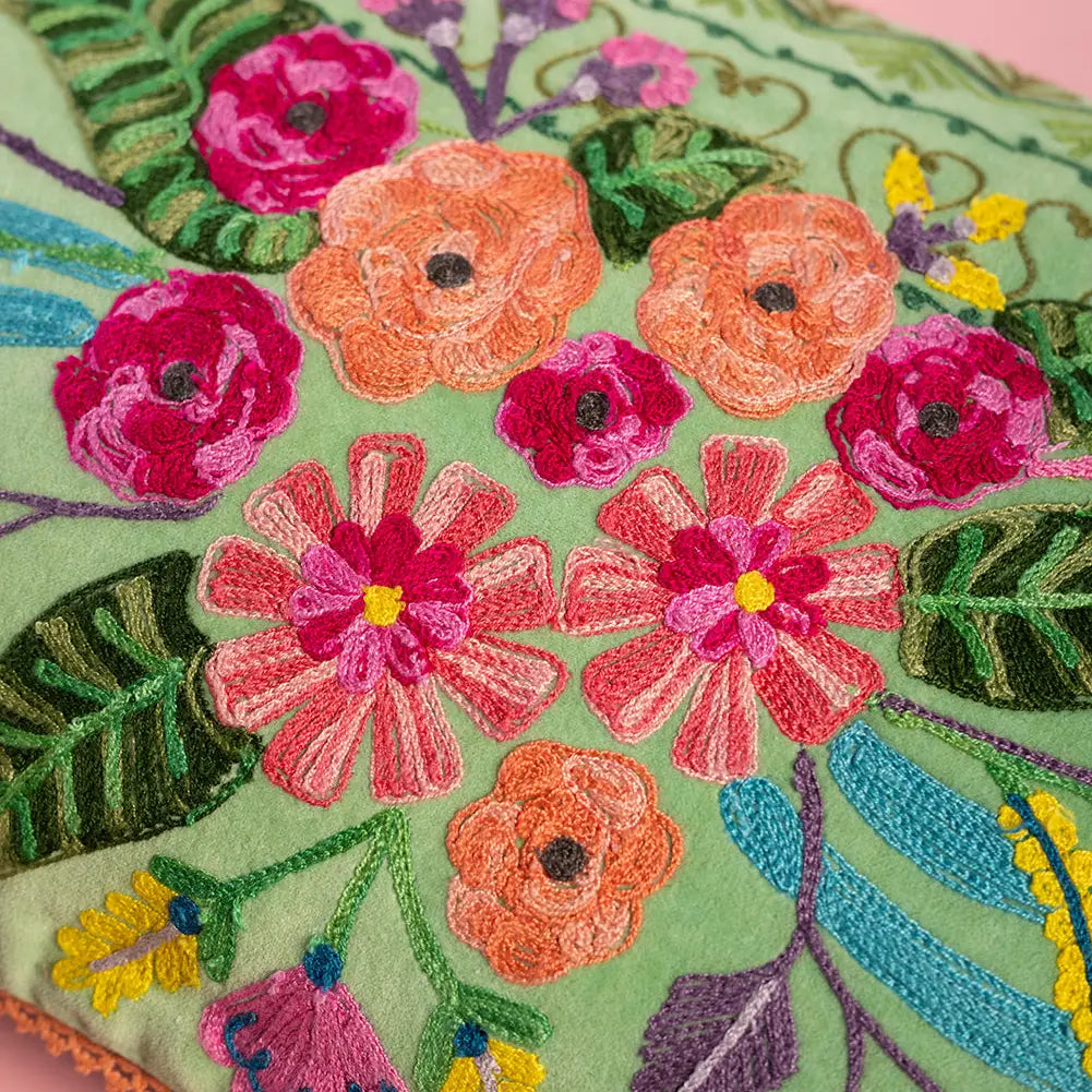 Pillow: Sage Green Floral Embroidered Cushion