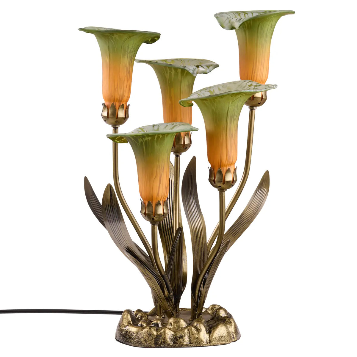 Lamp: Green Hand Blown Glass with 5 Calla Lilies