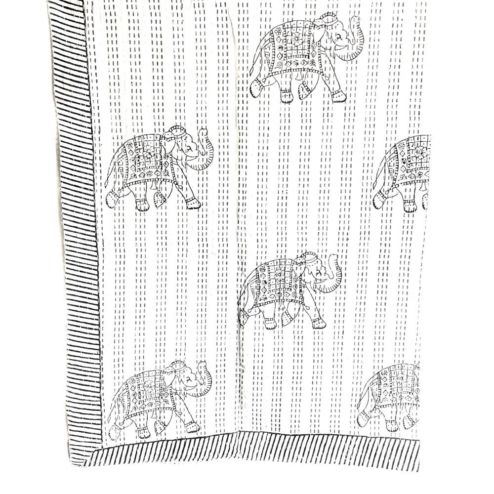 Quilt: Block Printed Kantha Quilt - Elephant Print