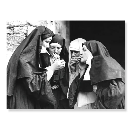 Art Print: B&W Smoking Nuns(Framed)