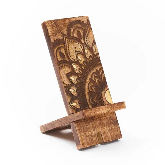 Phone Stand: Mango Wood with Brass Inlay