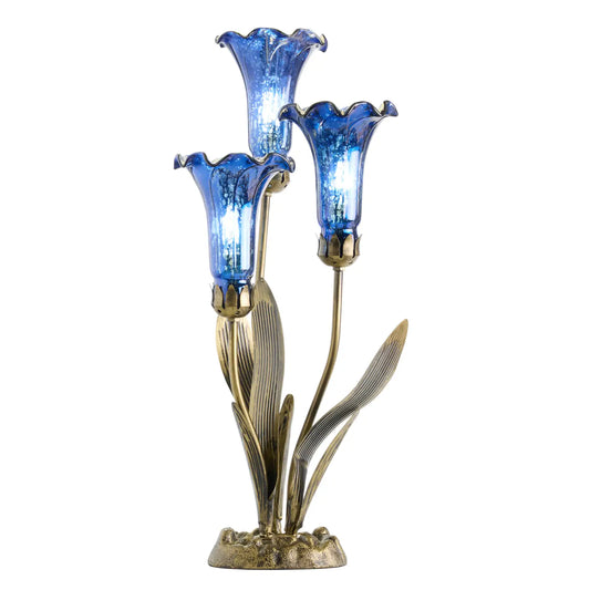 Lamp: 21"H Blue Mercury Glass 3 Lily Uplight Table Lamp