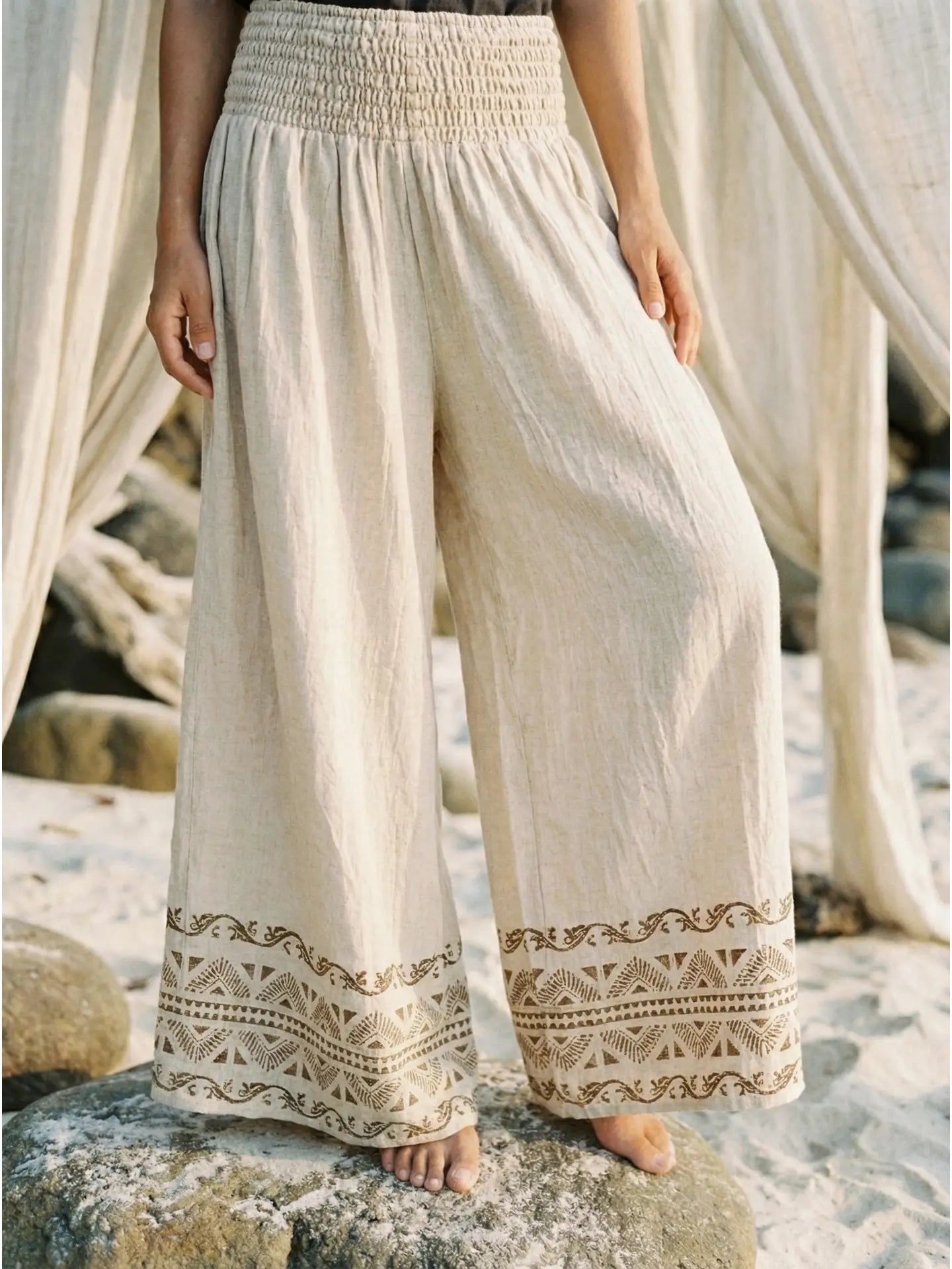 Pants: Tribal Block Print Wide Leg Pants