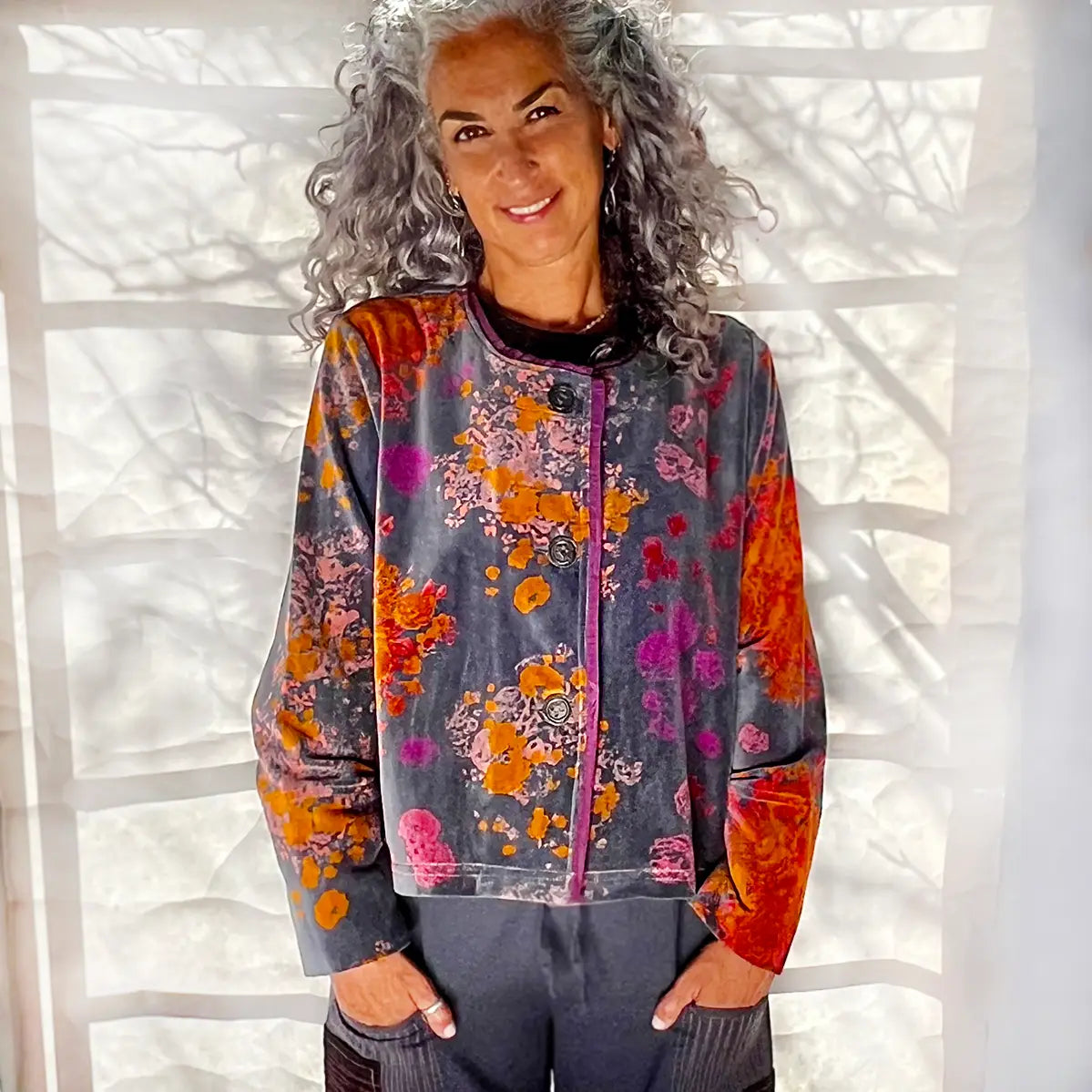 Jacket: Cropped Stitching Velvet