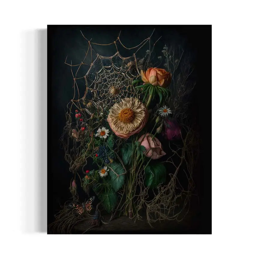 Art Print: Flowers and Spiderweb