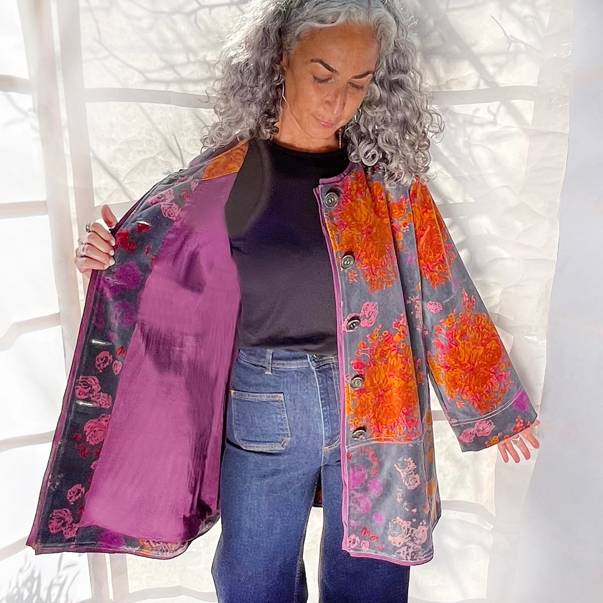 Coat: Velvet Floral A-Line