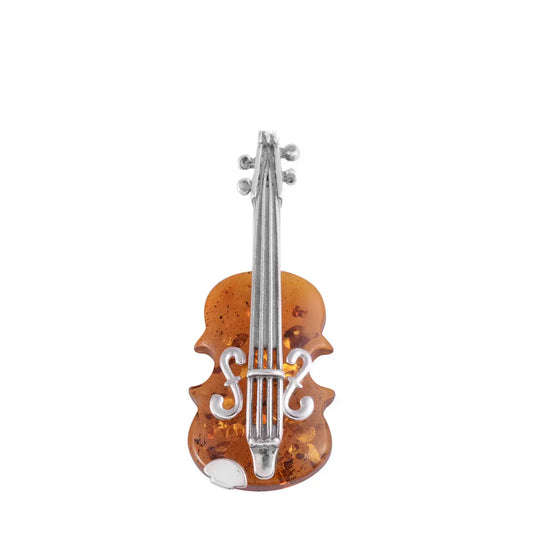 Brooches: Cognac Amber Sterling Silver Violin
