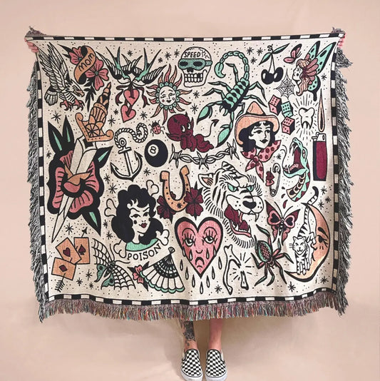 Blanket: Woven Jacquard Tapestry - Tattoos