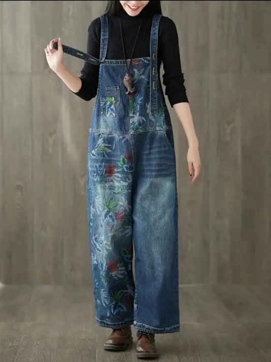 Overalls: Luxury Floral Bleached Denim Overall