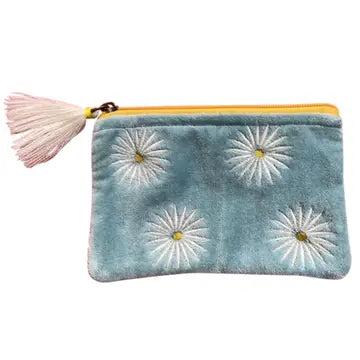 Coin Purse/Pouch: Velvet with Daisies (Two Sizes)