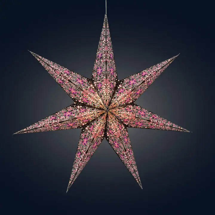 Lantern: 7 Point, 24", Black/Pink Paper Star